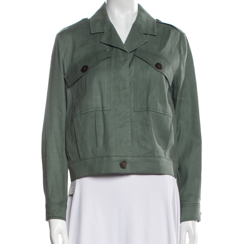 Derek Lam 10 Crosby Linen Blend Military Green Cropped Utility Jacket